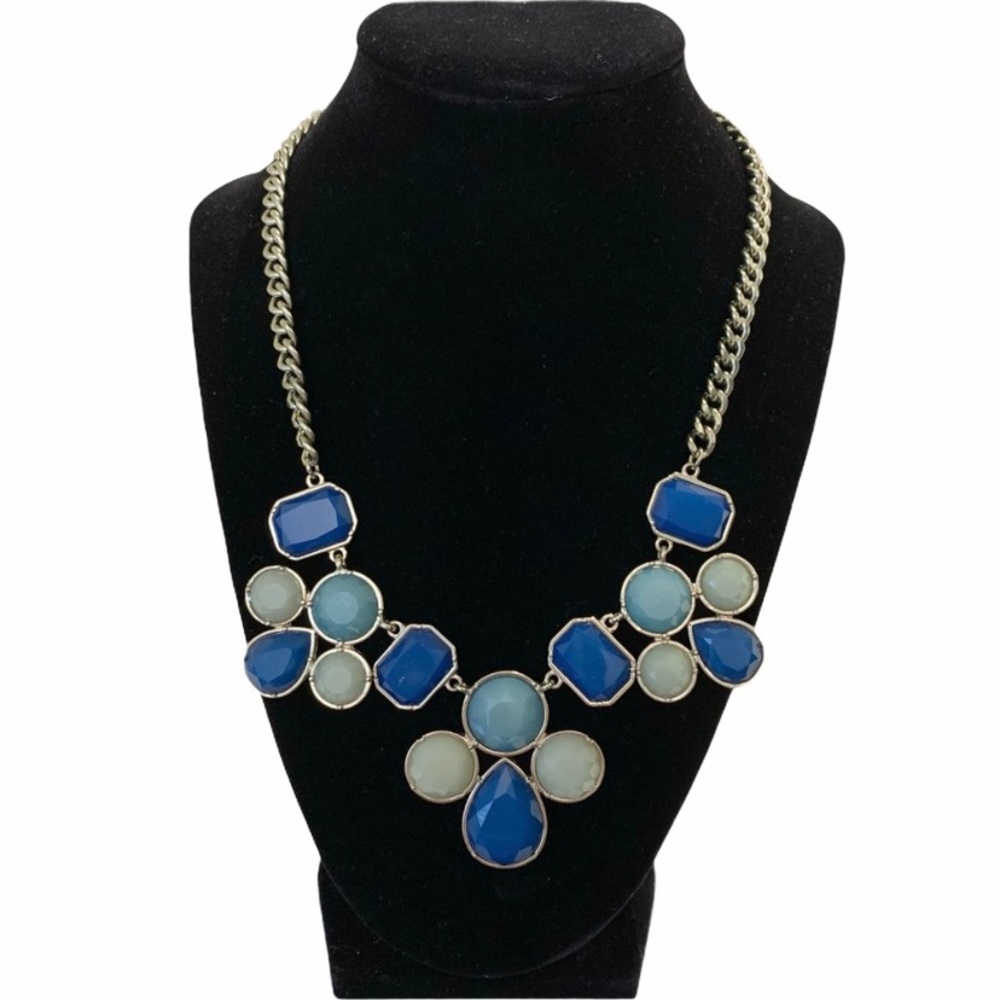 Blue & Green Statement Costume Casual Necklace with Gold Color Chain